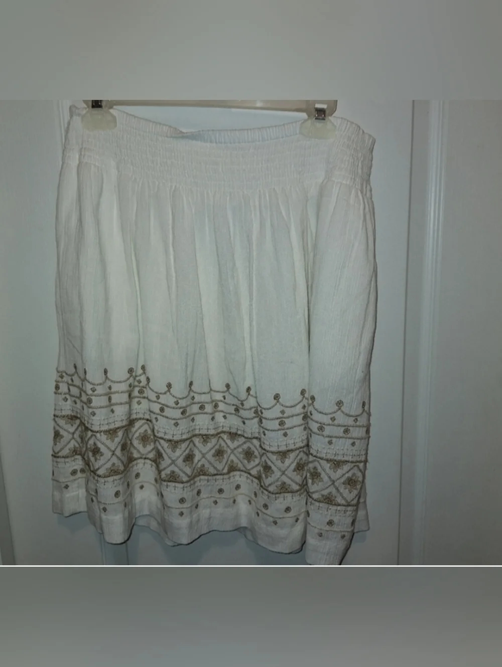 J. Jill White A-Line Skirt with Gold Embroidered Trim / Medium